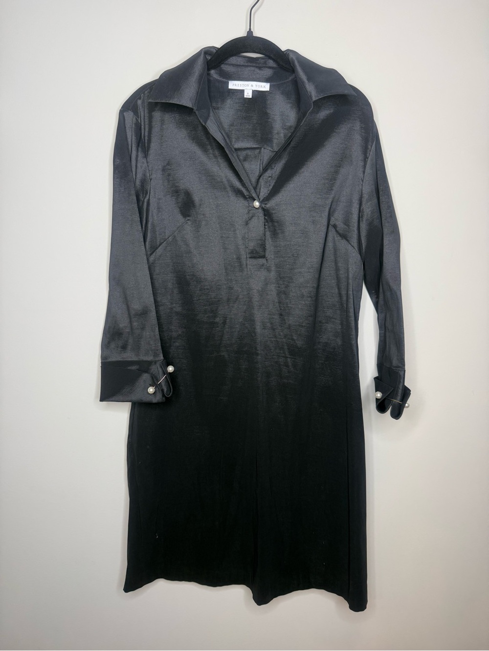 Preston & York dress features a satin-like finish